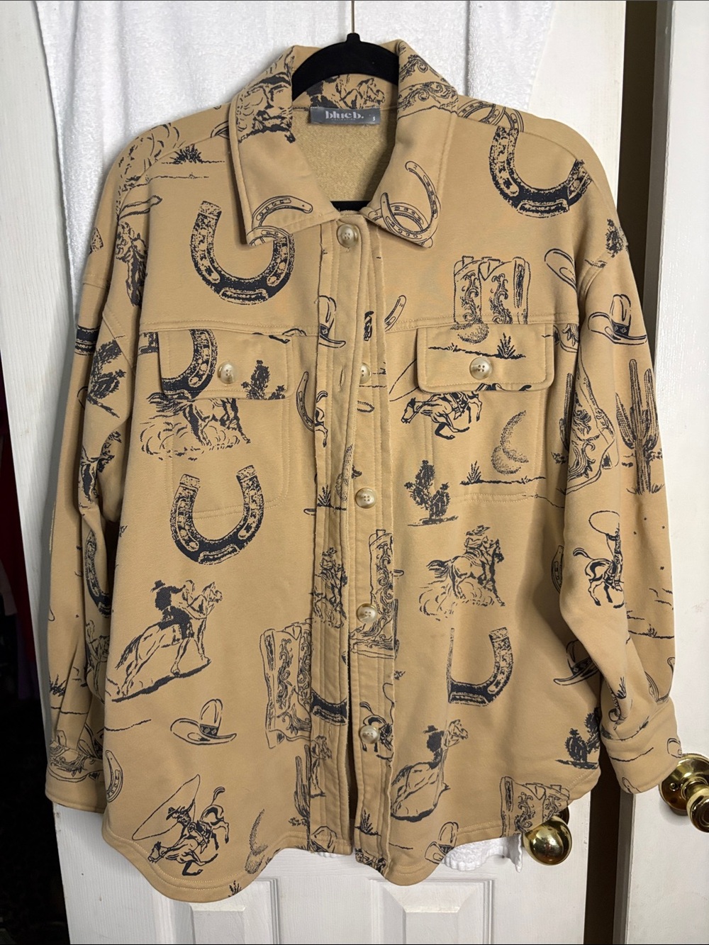 Blueb. Western Print Button-Down Shirt Jacket - Tan